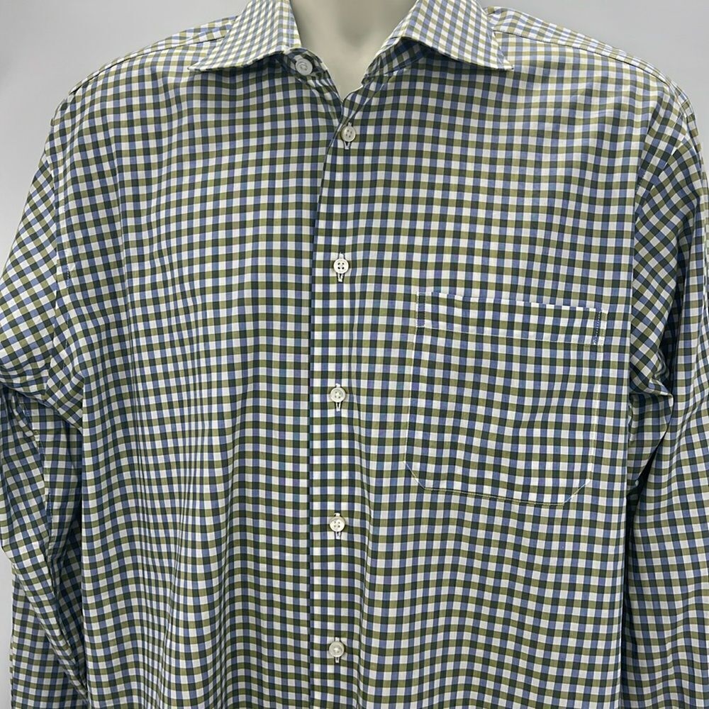 Robert Talbott Estate long sleeve green blue check shirt 16
